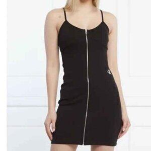 Brand New CALVIN KLEIN zip-up ribbed mini dress Size XL X-Large black logo